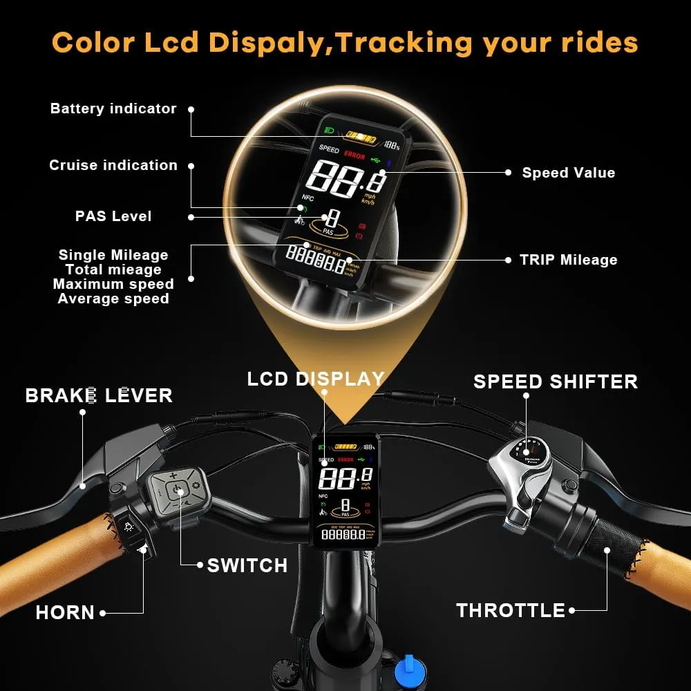 𝟏𝟎𝟎𝟎𝐖 Peak Electric Bike for Adults,up 𝟖𝟎 Miles Removable Battery Ebike, 26" UL Certified Electric Mountain E Bike with 7-Speed,Adult Electric Bicycles for Commute Beach Snow