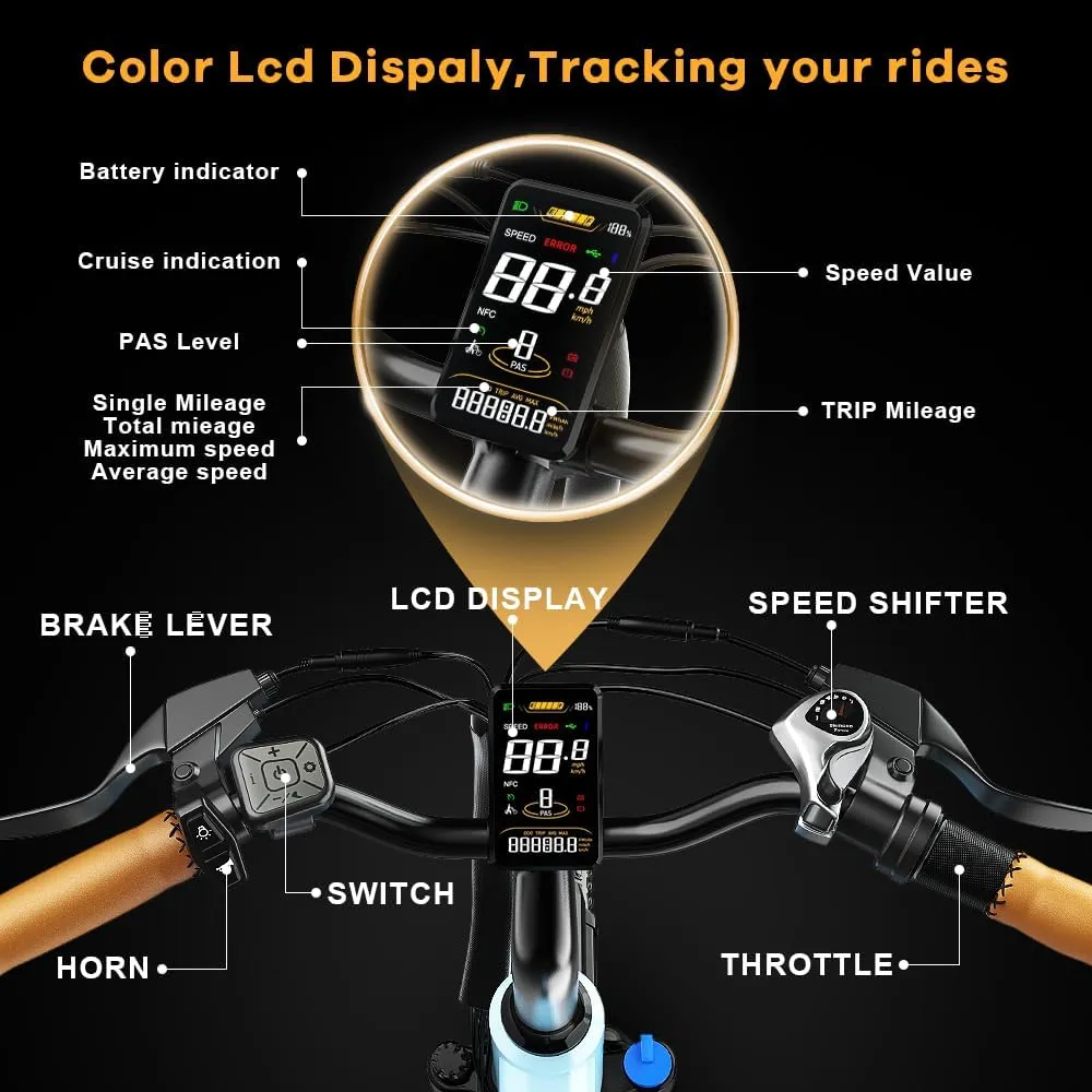 𝟏𝟎𝟎𝟎𝐖 Peak Electric Bike for Adults,up 𝟖𝟎 Miles Removable Battery Ebike, 26" UL Certified Electric Mountain E Bike with 7-Speed,Adult Electric Bicycles for Commute Beach Snow