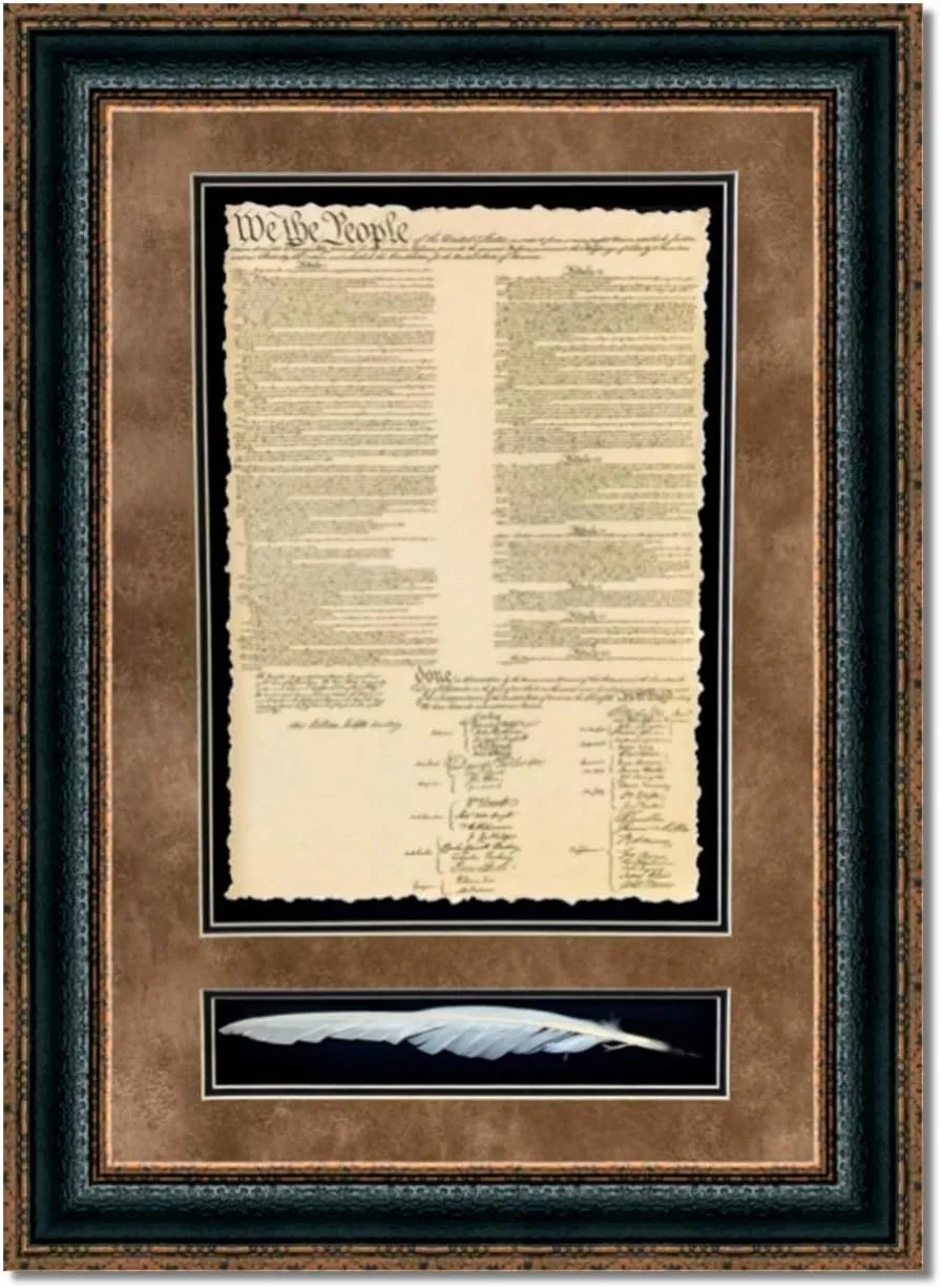| United States of America Constitution With Quill | Custom Framed Historic Documents On Archival Paper, Fade Resistant Ultra Chrome Ink | 33L X 23W