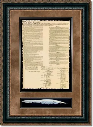 | United States of America Constitution With Quill | Custom Framed Historic Documents On Archival Paper, Fade Resistant Ultra Chrome Ink | 33L X 23W