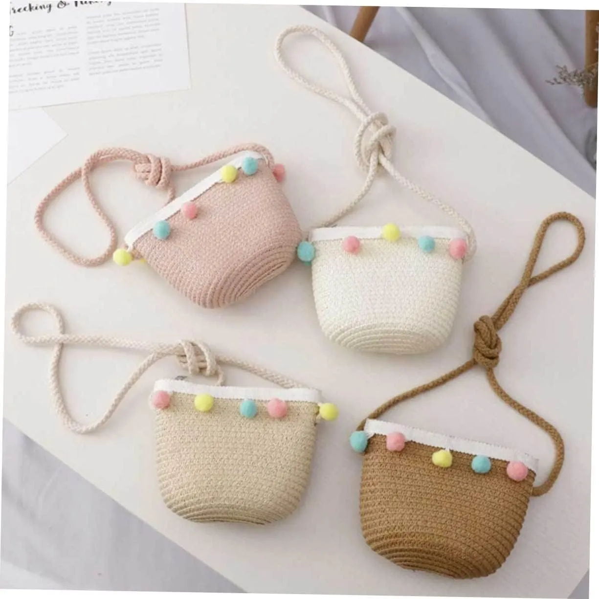 1 Set Summer Cap Cosplay Beach Hat Cross-Body Bag Straw Hat