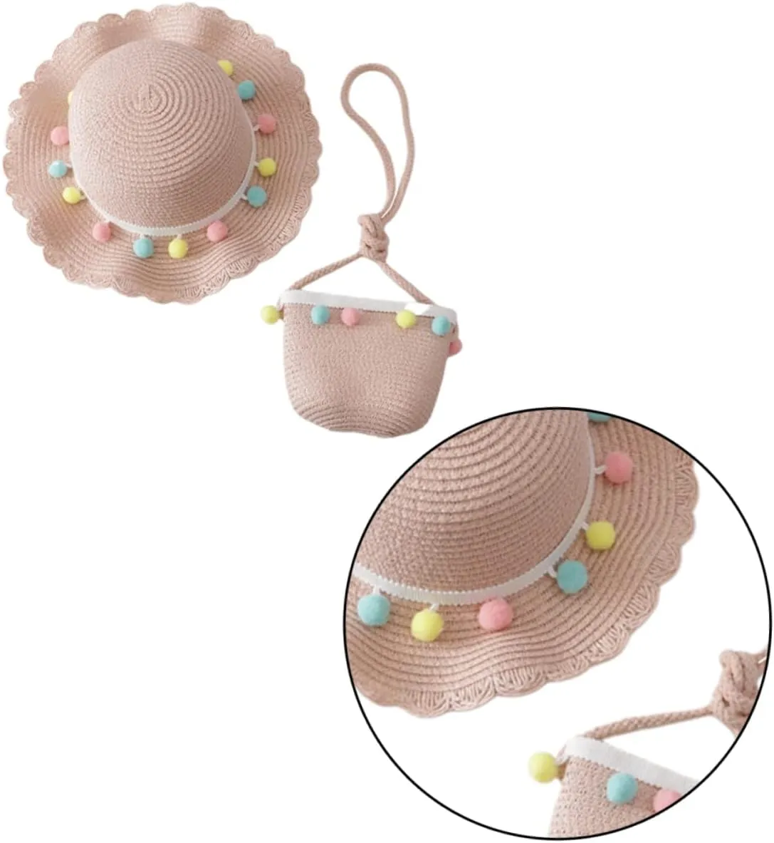 1 Set Summer Cap Cosplay Beach Hat Cross-Body Bag Straw Hat