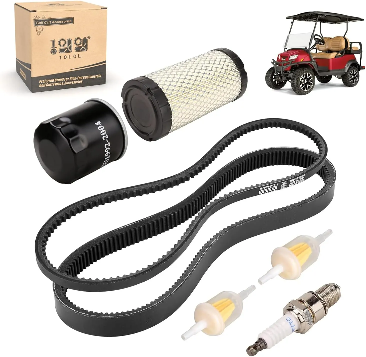 10L0L Golf Cart Tune Up Kit with Drive Belt & Starter Generator Belt for Club Car Precedent 2004-Up Gas Model， FE350 Kawasaki Motor
