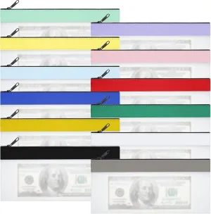 12 Pieces Money Bags with Zipper, Cash Envelopes 7.8×3.9 Inch, Money Pouch Clear Bank Deposit Coin Bag for Multi-Purpose Check Wallet Collectors(Multicolor)