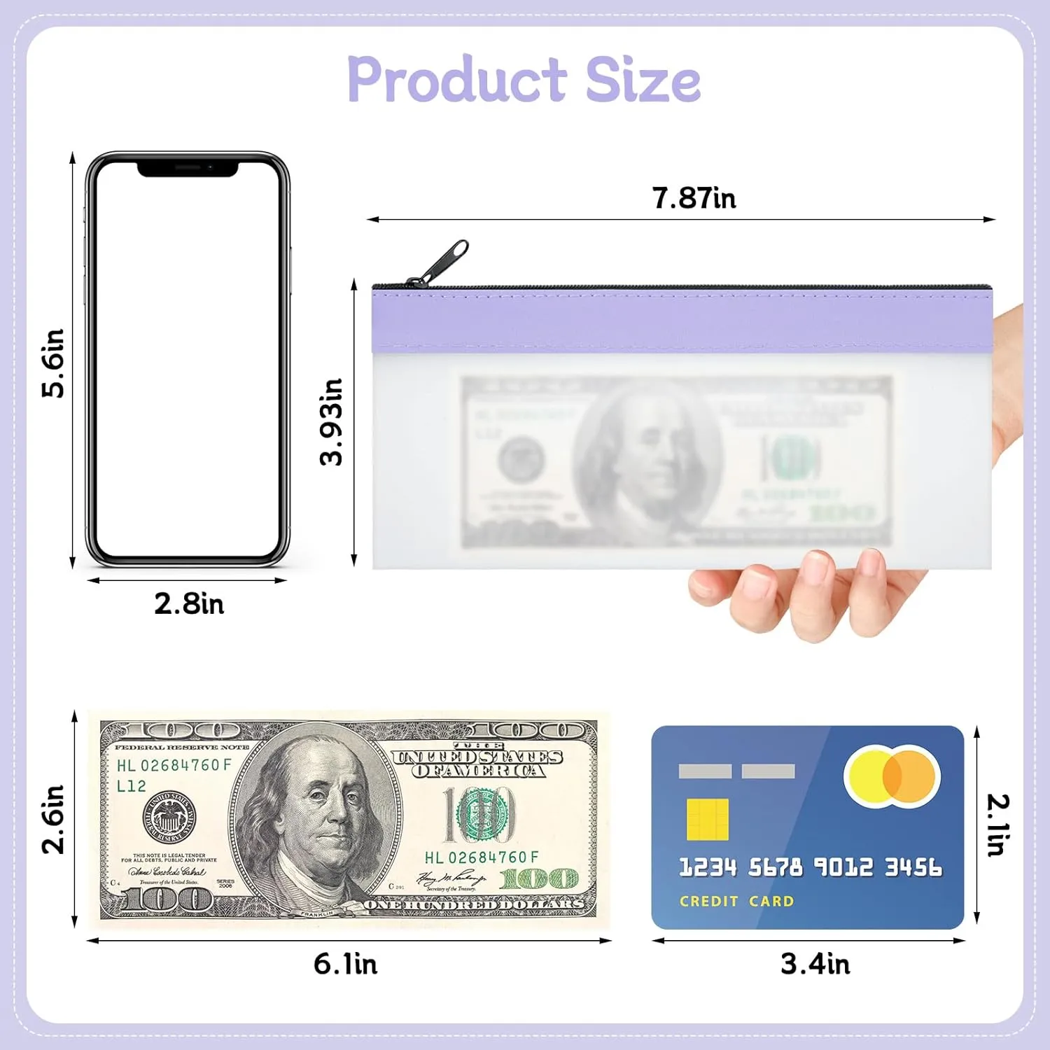 12 Pieces Money Bags with Zipper, Cash Envelopes 7.8×3.9 Inch, Money Pouch Clear Bank Deposit Coin Bag for Multi-Purpose Check Wallet Collectors(Multicolor)