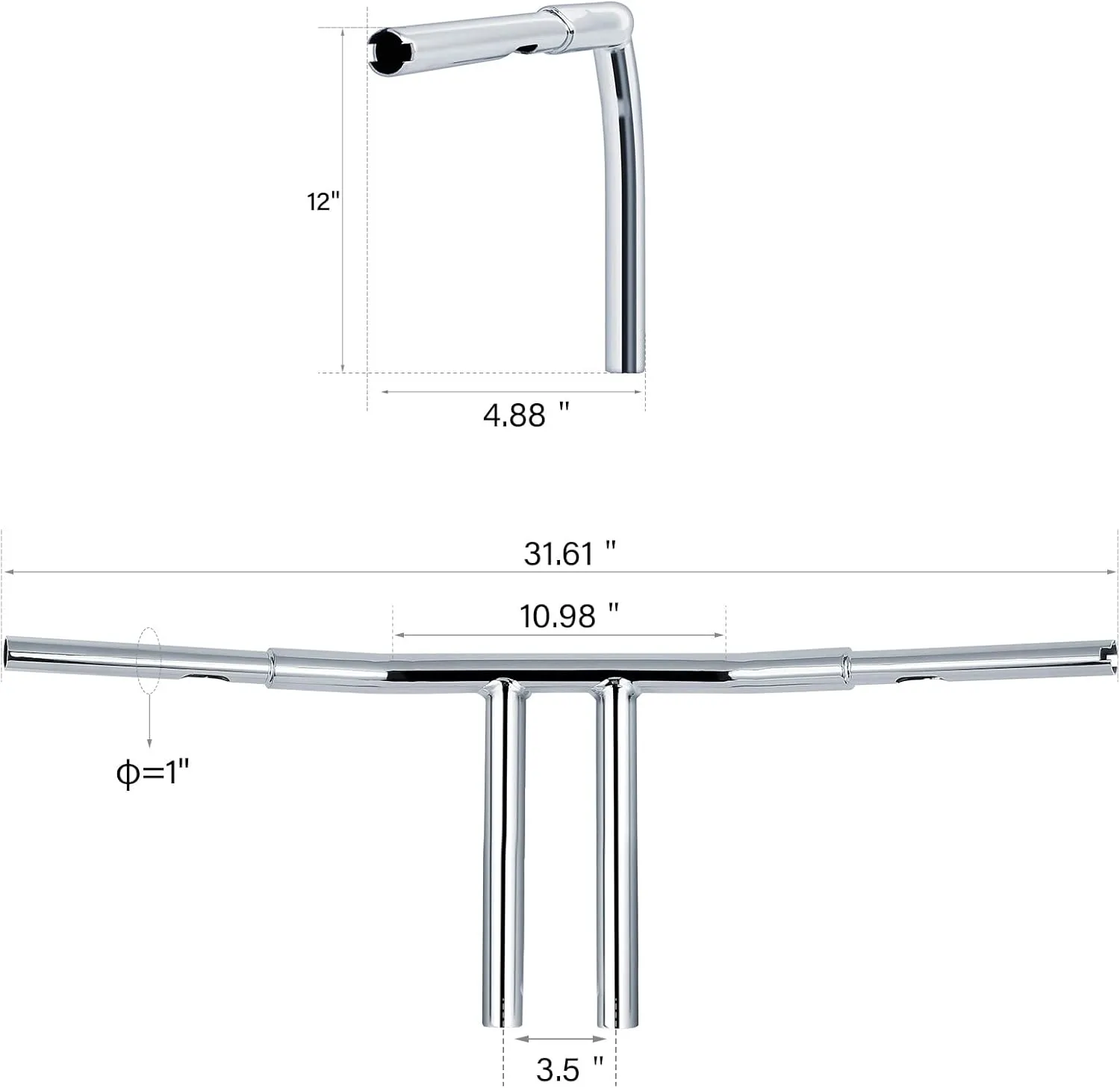 12" Rise 1 1/4" T Bar Handlebar Fit for Harley Road King FLHR 2003-2013 Softail 2000-2017 Dyna Street Bob 2006-2017 Fat Bob 2008-2017 Low Rider 2001-2005 Wide Glide 1999-2017