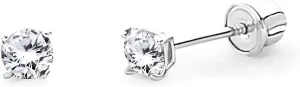 14k REAL Yellow/White Gold 2mm, 3mm, 4mm, 5mm, 6mm, 7mm, 8mm Round Solitaire Basket Set Stud Earrings with Screw Backs