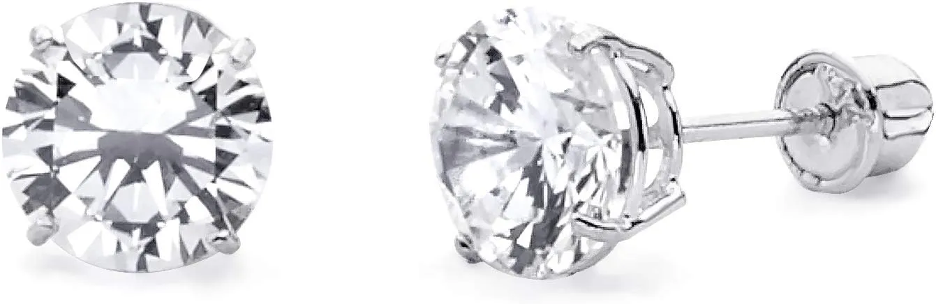 14k REAL Yellow/White Gold 2mm, 3mm, 4mm, 5mm, 6mm, 7mm, 8mm Round Solitaire Basket Set Stud Earrings with Screw Backs