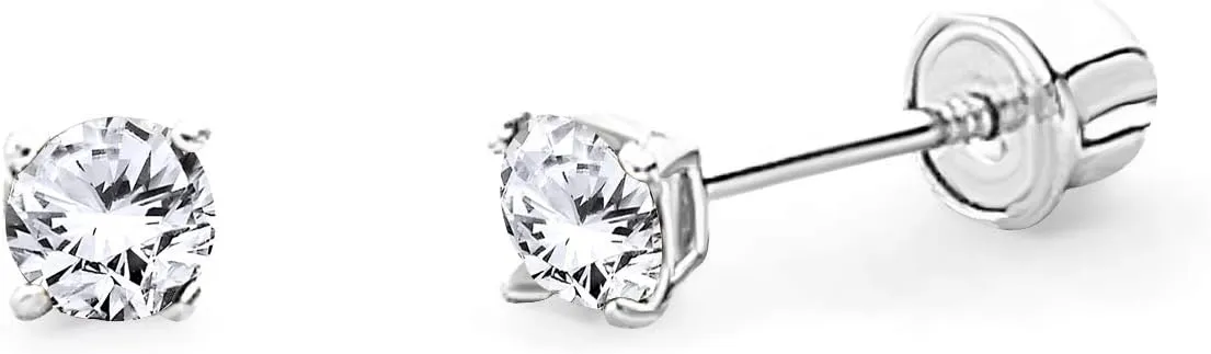 14k REAL Yellow/White Gold 2mm, 3mm, 4mm, 5mm, 6mm, 7mm, 8mm Round Solitaire Basket Set Stud Earrings with Screw Backs