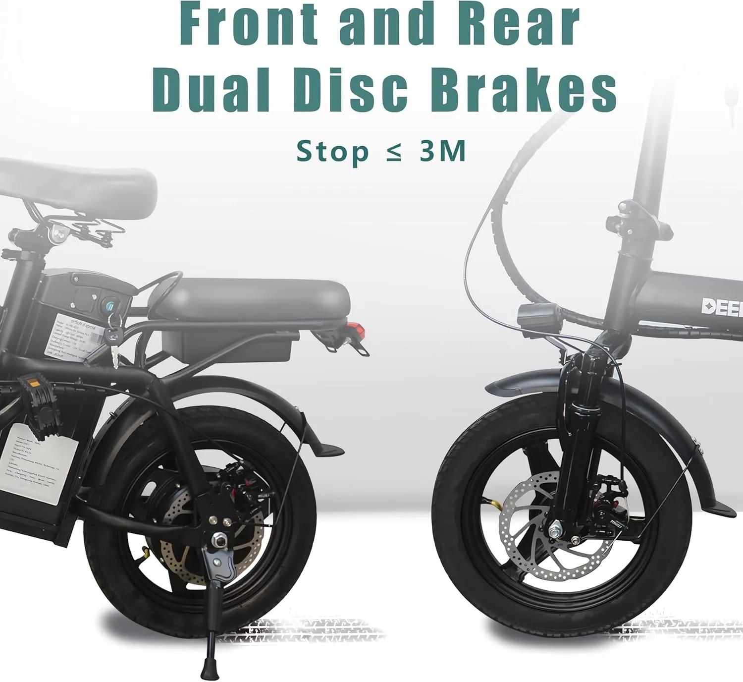 14" Compact Electric Bike, 20 MPH, Dual Disc Brake, Portable and Comfort, Foldable E-Bike for Adults