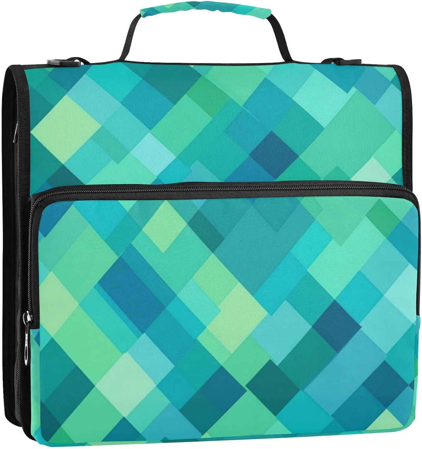 1.5 Inch 3 Rings Office Binder Organizer with Shoulder Strap Waterproof Document Binder Organizer for Middle School Rhomboid Turquoise Green