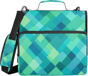 1.5 Inch 3 Rings Office Binder Organizer with Shoulder Strap Waterproof Document Binder Organizer for Middle School Rhomboid Turquoise Green