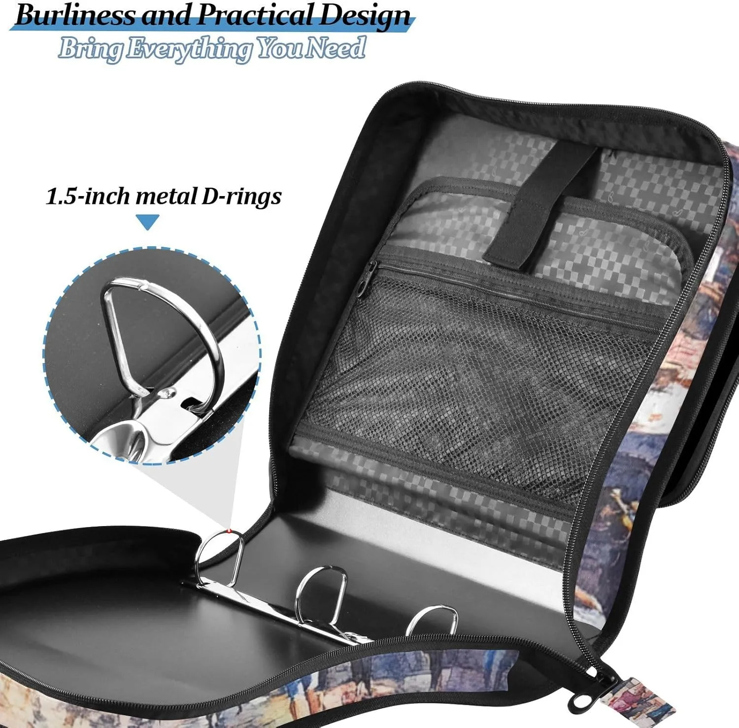 1.5 Inch 3 Rings Organizer Binder with Shoulder Strap Waterproof Document Binder Organizer for Middle School Walk of Fame