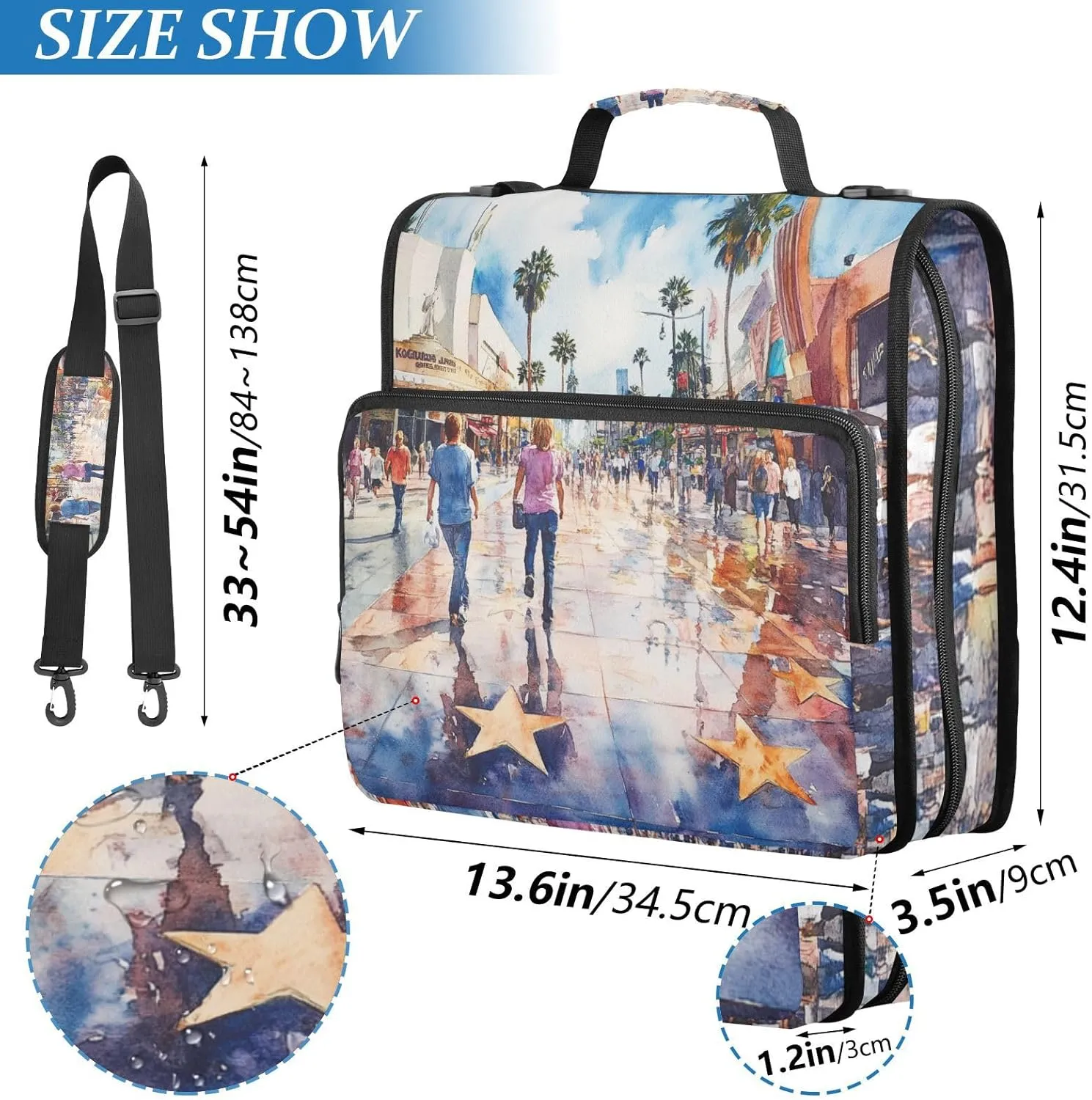 1.5 Inch 3 Rings Organizer Binder with Shoulder Strap Waterproof Document Binder Organizer for Middle School Walk of Fame
