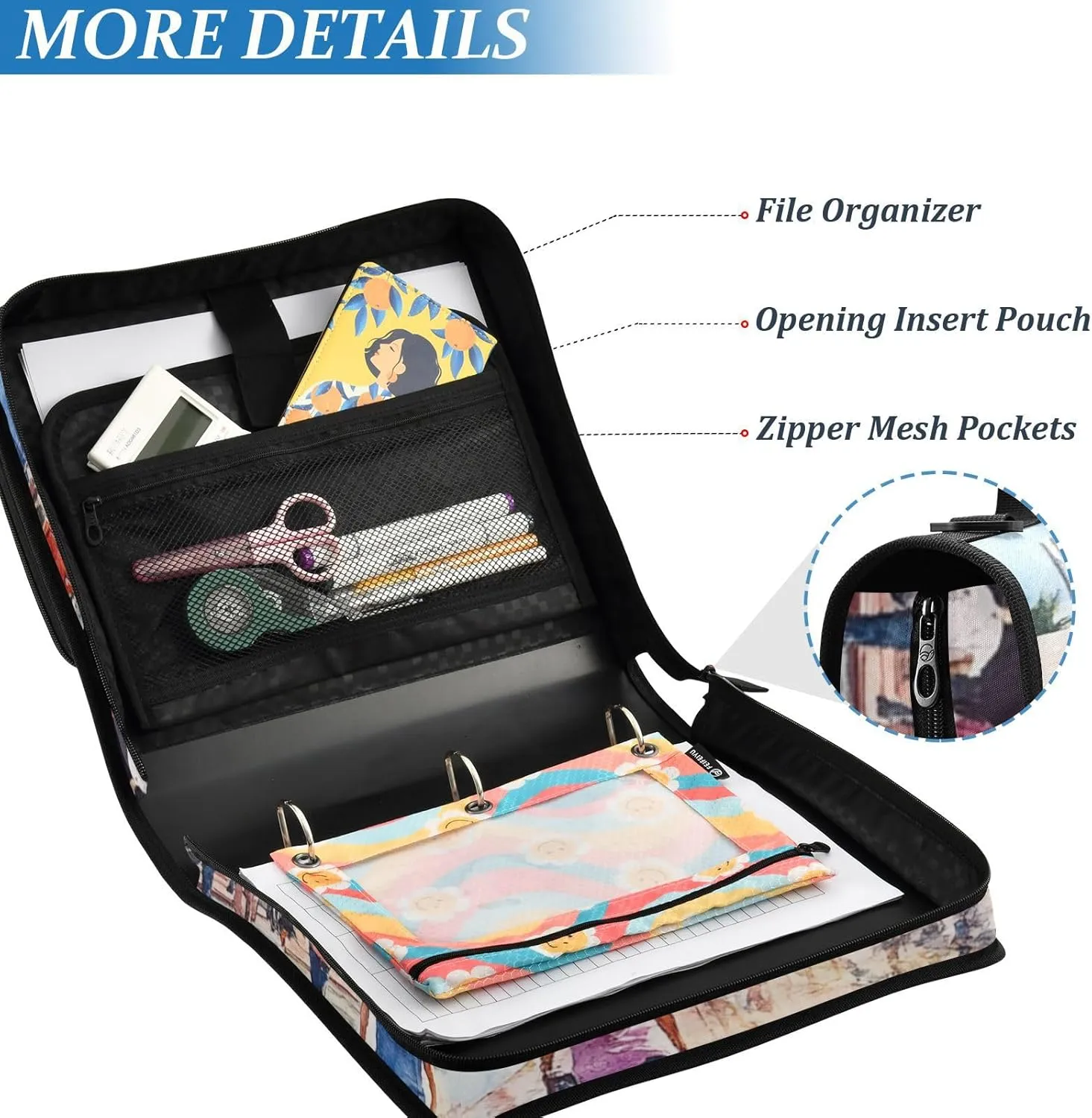 1.5 Inch 3 Rings Organizer Binder with Shoulder Strap Waterproof Document Binder Organizer for Middle School Walk of Fame
