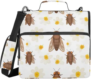 1.5-Inch 3-Rings Zippered Binder Bag with Shoulder Strap & Handle Includes Zip Pocket Document Binder Organizer for Middle School Cute Cicada