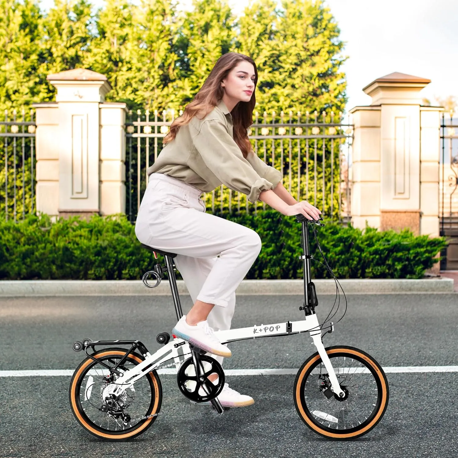 16” Folding Bike, Foldable City Bicycle with 7 Speed, Outdoor Beach Cruiser Bike for Adult,Adjustable Seat,Portable Compact Bicycle Urban Commuter Lightweight Bike for Women Men