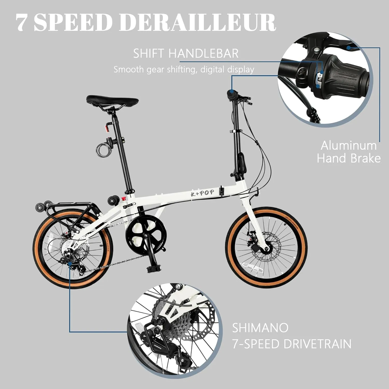 16” Folding Bike, Foldable City Bicycle with 7 Speed, Outdoor Beach Cruiser Bike for Adult,Adjustable Seat,Portable Compact Bicycle Urban Commuter Lightweight Bike for Women Men