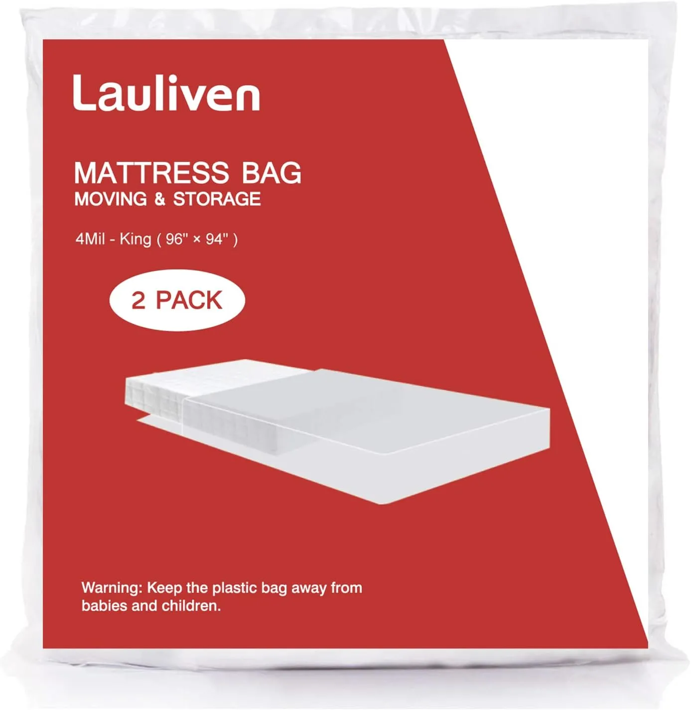 2-Pack Mattress Bag for Moving - California King/King Size Mattress Storage Bag - 4 Mil Extra Thick Heavy Duty Mattress Protection Cover - 94 x 96 Inch