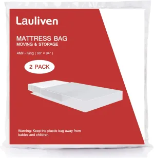 2-Pack Mattress Bag for Moving - California King/King Size Mattress Storage Bag - 4 Mil Extra Thick Heavy Duty Mattress Protection Cover - 94 x 96 Inch