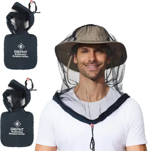 2 Pack Mosquito Head Net Mesh for Hiking & Outdoors,Bug Netting over Hat Adults Fishing,Insect Shield Protection Face Cover Mask Hood against Fly Midge Gnat