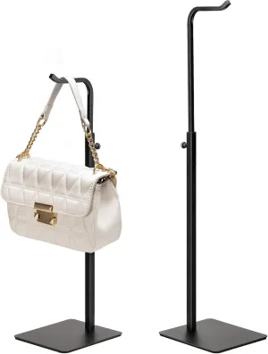 2 Pack Purse Holder Handbag Display Stand: Hanger Rack Showing Bags, Purses, and Wreath, Adjustable Black Hook Stand for Tabletop, Closet, Desk, and Retail Use for Vendors