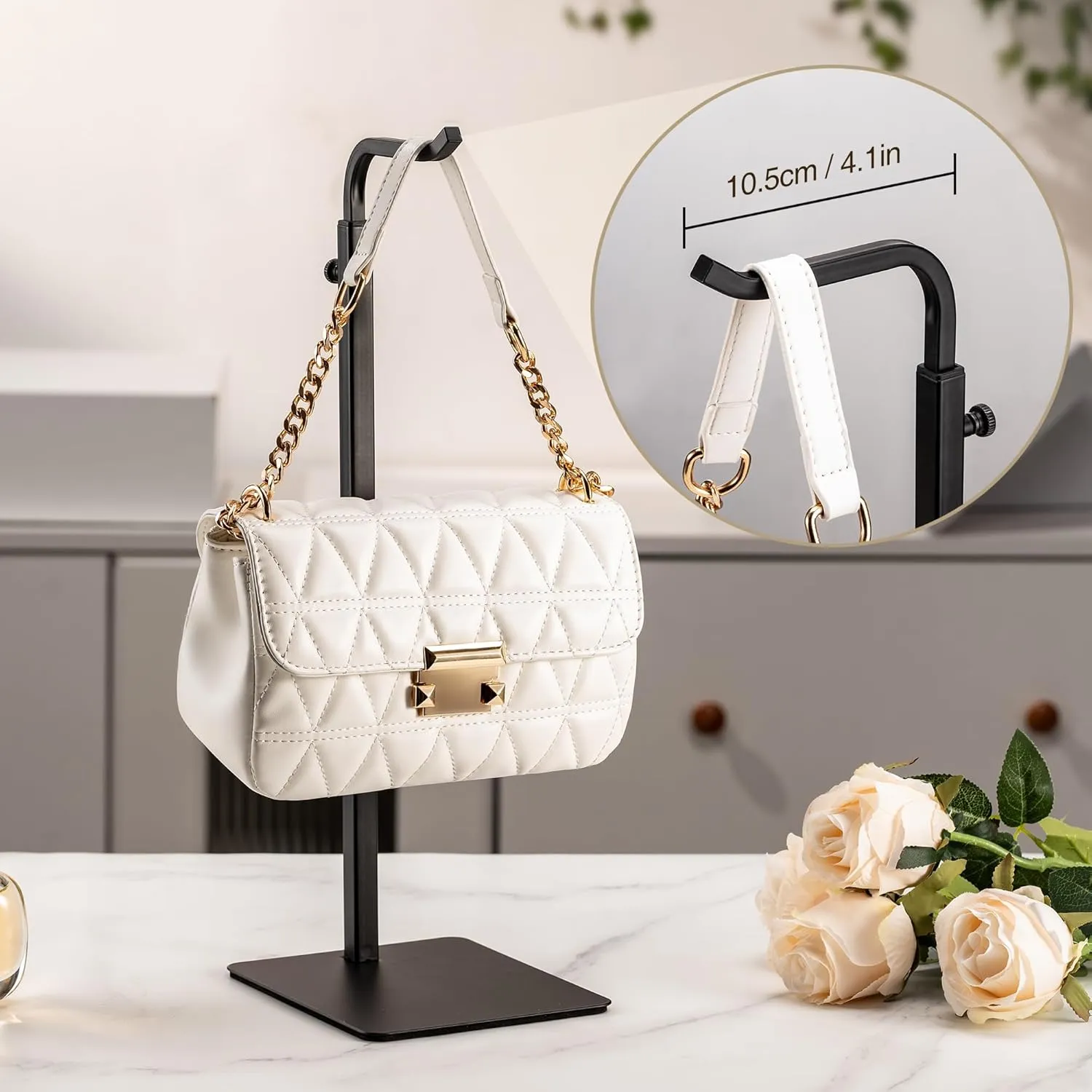 2 Pack Purse Holder Handbag Display Stand: Hanger Rack Showing Bags, Purses, and Wreath, Adjustable Black Hook Stand for Tabletop, Closet, Desk, and Retail Use for Vendors