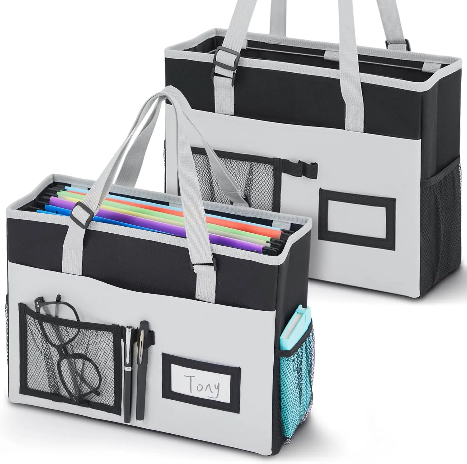 2 Pcs Desktop File Organizer Collapsible File Tote Bag Portable Letter Size Folder Box Hanging Filing Box with Front Pocket and Handle for Nurse Teacher Graduation Gifts Home Office Document Storage
