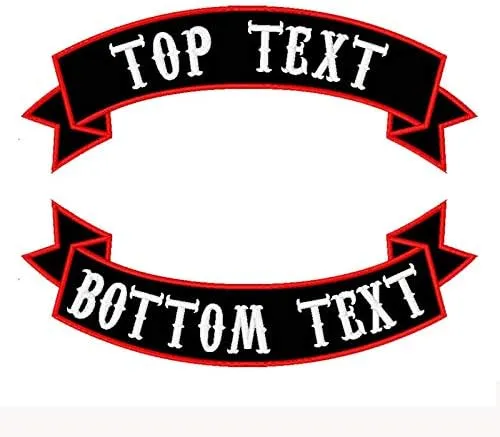 2 PCS Personalised Iron-on Patch, Vest Biker Rocker Motorcycle Patch, Embroidery Custom Patch for Jacket, Clothes, Bags…(Red Border, Black Fabric)