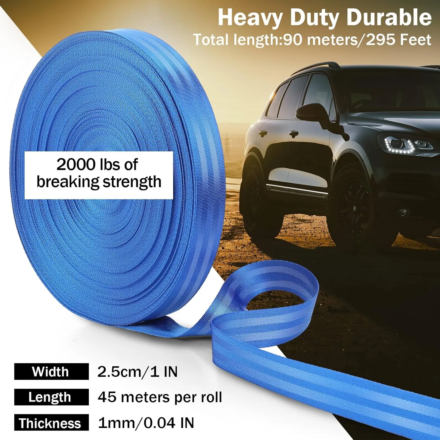 2 Rolls 98 Yards Nylon Webbing Strap 1 Inch Heavy Duty Webbing Roll Flat Climbing Webbing for Indoor Outdoor Gear Crafting DIY Repairing Belt Camping Hiking Sports