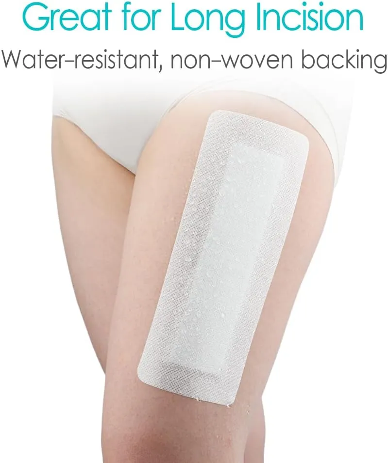 20 Pcs Waterproof Adhesive Island Dressing 4"x10" for Post Knee Replacement Hip Surgery Shower Protector Bandage Surgical Incision Wounds Cover Breathable Bordered Gauze
