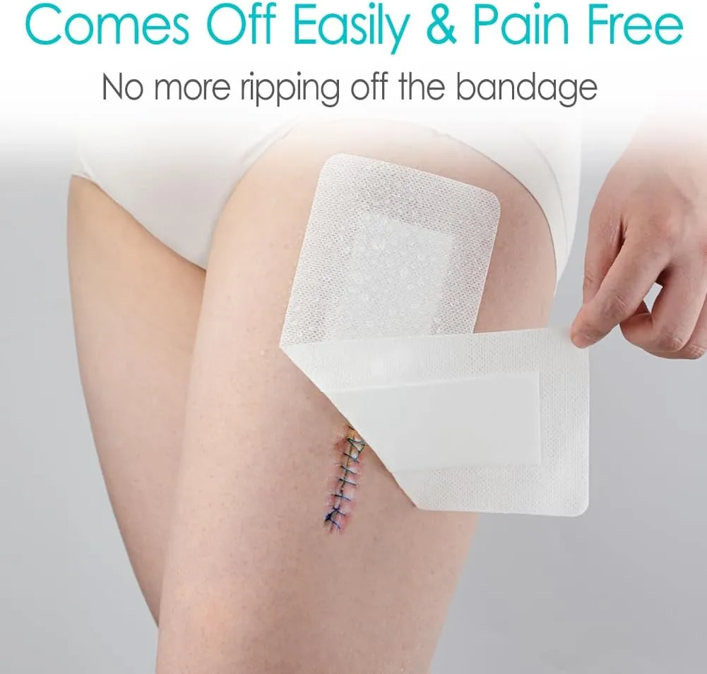 20 Pcs Waterproof Adhesive Island Dressing 4"x10" for Post Knee Replacement Hip Surgery Shower Protector Bandage Surgical Incision Wounds Cover Breathable Bordered Gauze