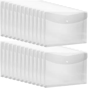 24pcs Legal Size Clear Poly Floders, Plastic Envelopes with Snap Closure, Document Envelopes for School and Office Supplies, Expandable Waterproof Reusable