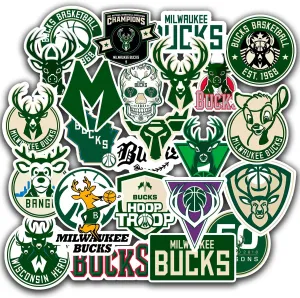 25 PCS Milwaukee American Bucks Basketball Stickers for Water Bottle, Laptop, Bicycle, Computer, Motorcycle, Travel Case, Car Decal Decoration Sticker