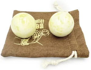 2" Natural Jade Light Green Baoding Balls Chinese Health Exercise Massage Balls Stress Relieve Hand Exercise Handicraft Collection