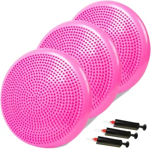 3-Pack High-Density PVC Inflatable Wobble Cushion with Hand Pumps - Balance Board & Disc for Kids/Adults Core Stability, Strengthening Exercises, Classroom & Gym Use (5 Bright Colors)