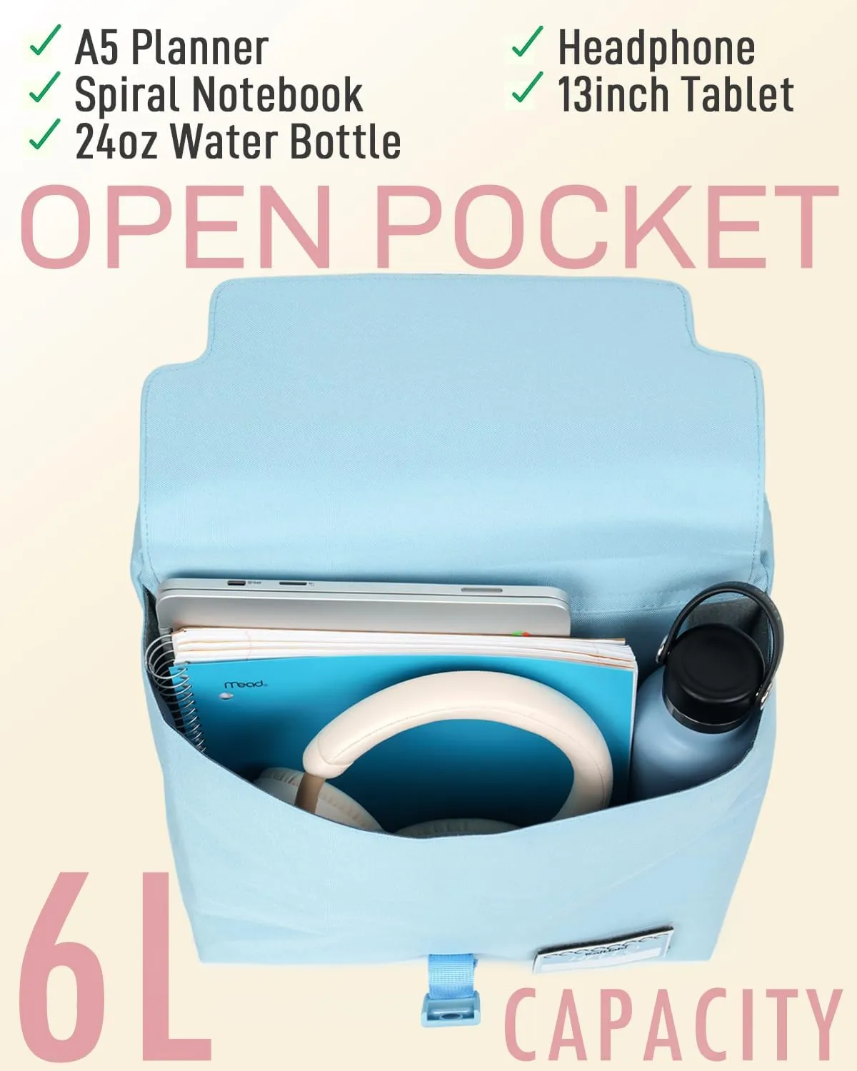 3 Ring Zipper Binder Bag with Handle and Shoulder Strap, 2-Inch O-Ring, Large Laptop Pocket, 5-Tab Expanding File Folder, School Supply Kit (Minor Blue)