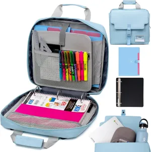 3 Ring Zipper Binder Bag with Handle and Shoulder Strap, 2-Inch O-Ring, Large Laptop Pocket, 5-Tab Expanding File Folder, School Supply Kit (Minor Blue)