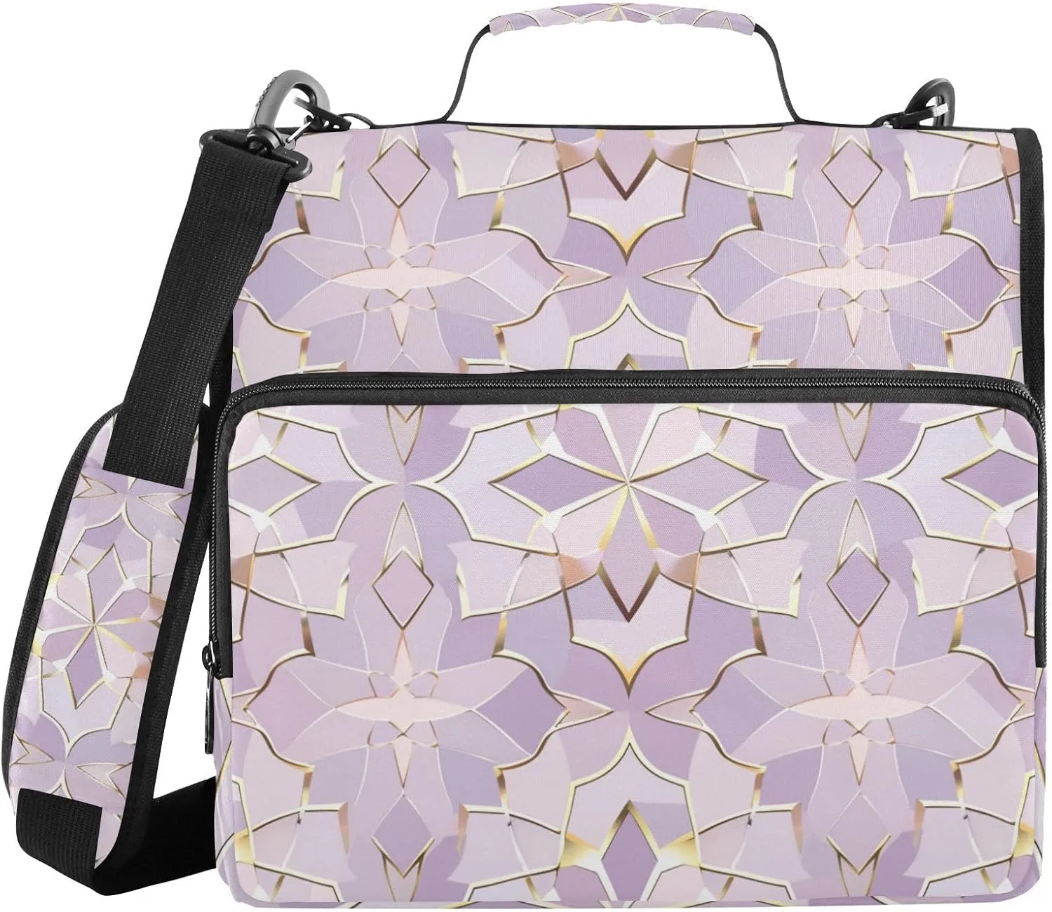 3 Ring Zipper Binder with Shoulder Strap Geometric Arab Artist Binder Bag Expanding File Folder Storage Multiple Pockets