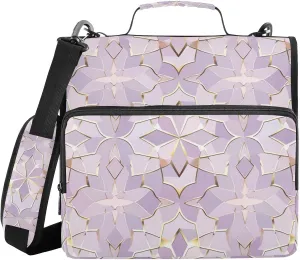 3 Ring Zipper Binder with Shoulder Strap Geometric Arab Artist Binder Bag Expanding File Folder Storage Multiple Pockets
