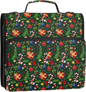 3 Rings 1.5 inch Organizer Binder with Handle and Removable Shoulder Strap Multiple Pockets Document Organizer Bag Suitable for Middle School Christmas Deco Holly Present