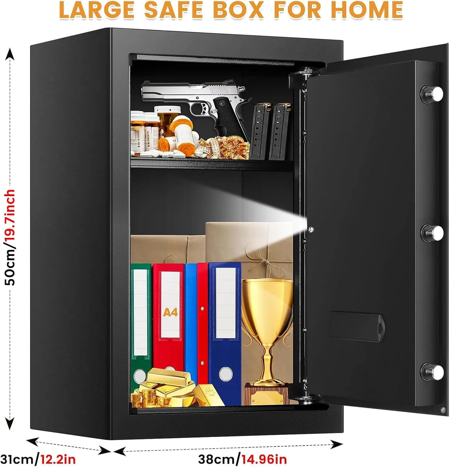 3.0 Cuft Large Safes for Home Use Fire and Water Proof, Anti-Theft Digital Security Safe Box With Programmable Keypad & Spare Keys, Home Safes Water and Fireproof for Documents Money Valuables