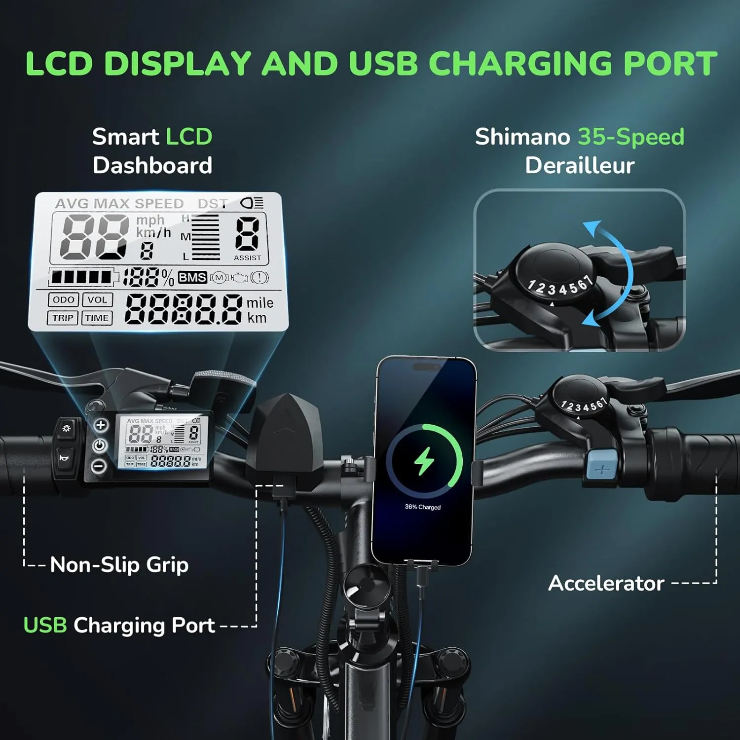 35-Speed Electric Bike for Adults 750W 26" Tire Commuting Electric Mountain Bike 20MPH Range 55  Miles 374.4Wh Removable Battery Front Fork Suspension Fenders Lightweight Electric Bicycle