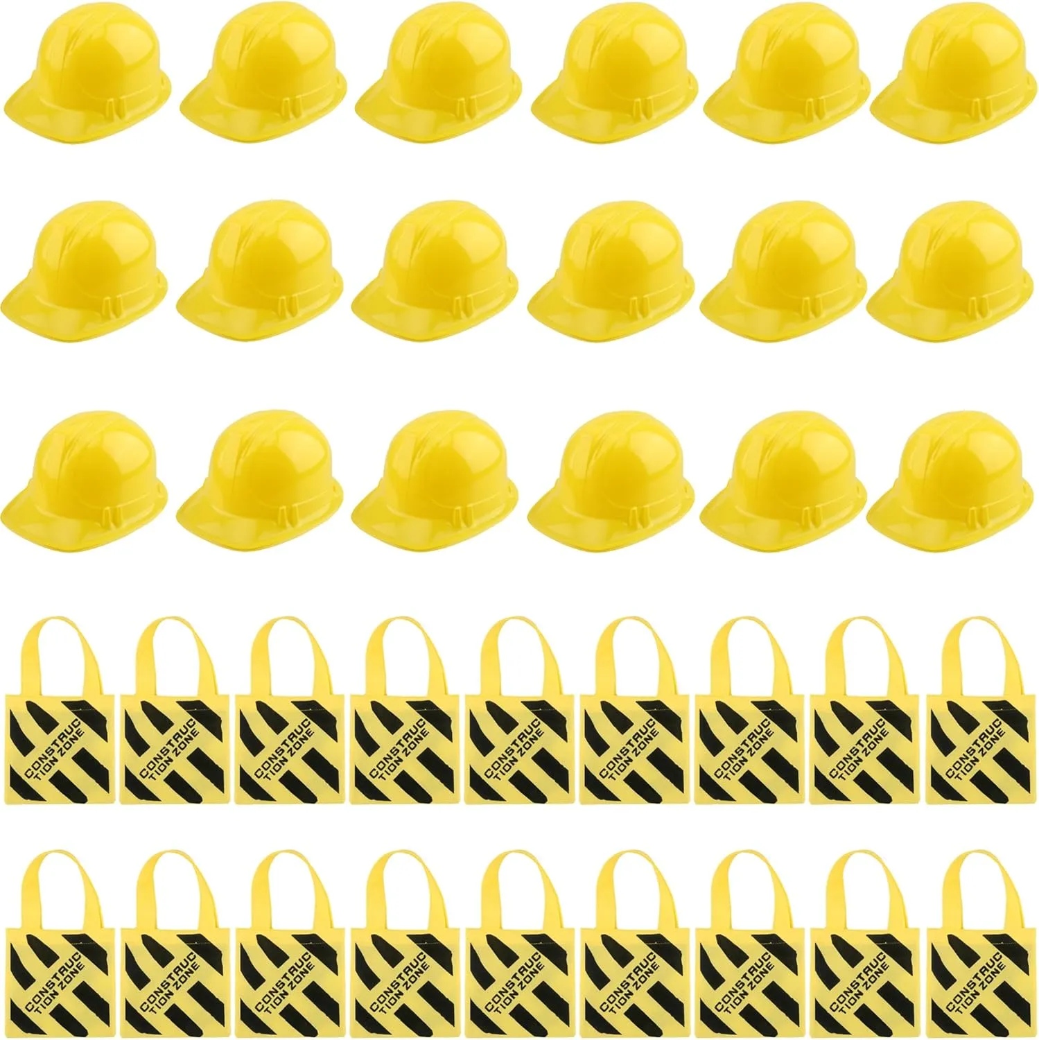 36 Pcs Kids Party Favors - 18 Construction Worker Hats and 18 Tote Bags for Dress Up and Fun