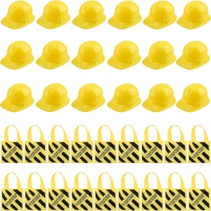 36 Pcs Kids Party Favors - 18 Construction Worker Hats and 18 Tote Bags for Dress Up and Fun