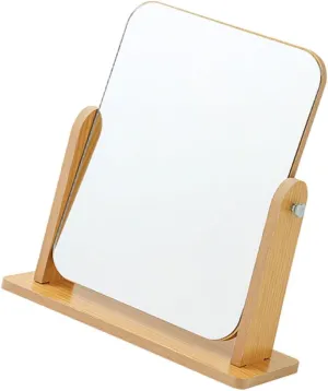 360° Rotating En Desk Makeup Mirror Wooden Base Vanity Mirror Simple Design