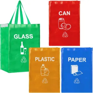 4 Pcs Recycling Bin Bags Separate Recycle Bin Waterproof Waste Baskets Recyclable Waste Trash Sorting Organizer for Home Office Kitchen Can, Paper, Plastic and Glass