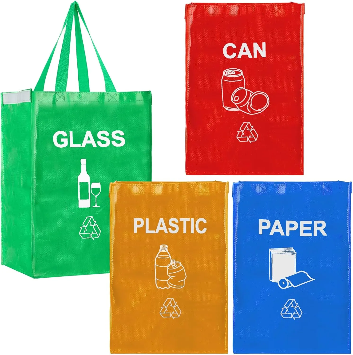 4 Pcs Recycling Bin Bags Separate Recycle Bin Waterproof Waste Baskets Recyclable Waste Trash Sorting Organizer for Home Office Kitchen Can, Paper, Plastic and Glass