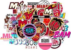 45 PCS Miami Vinyl Heat Basketball Stickers for Water Bottle, Laptop, Bicycle, Computer, Motorcycle, Travel Case, Car Decal Decoration Sticker