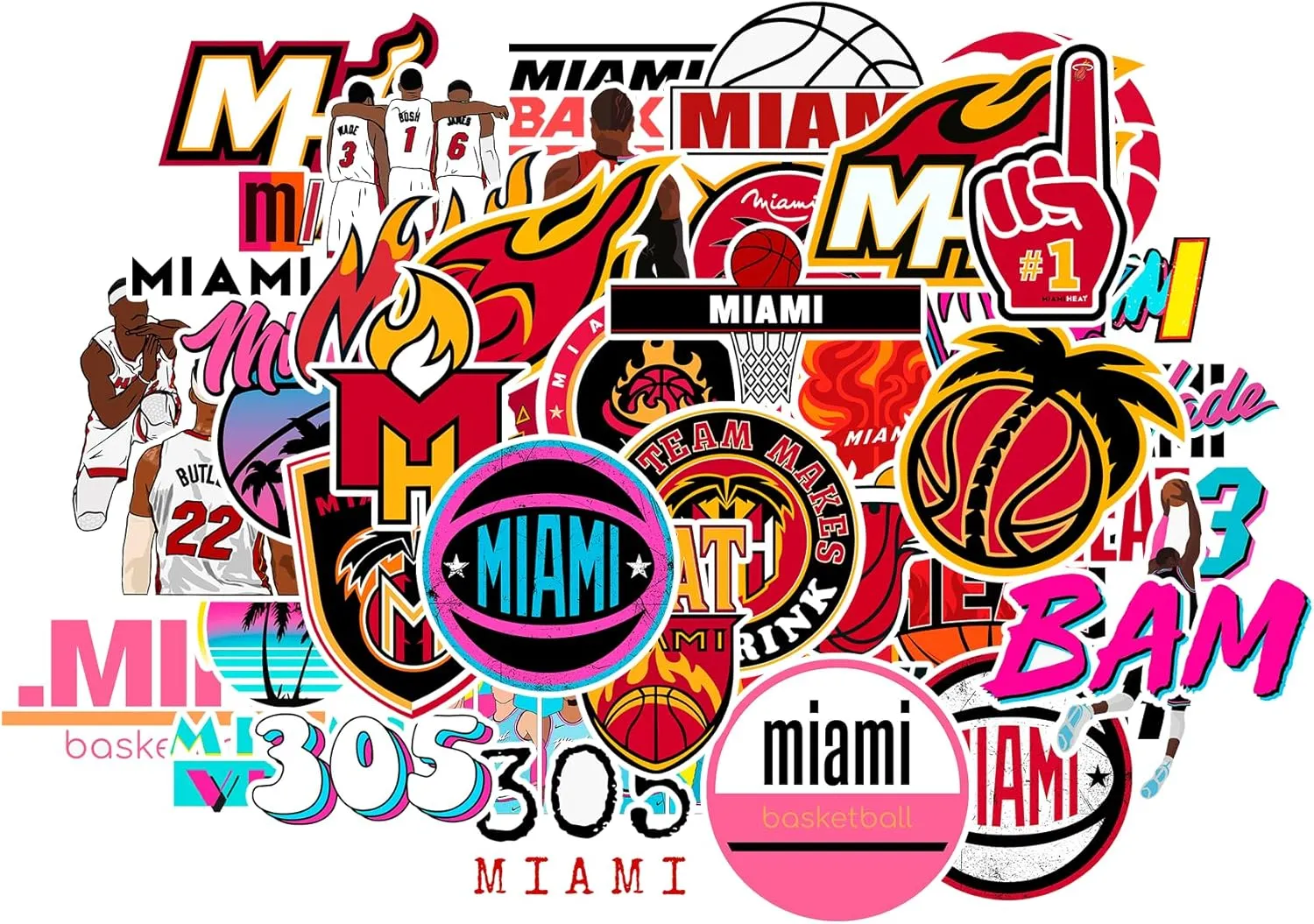 45 PCS Miami Vinyl Heat Basketball Stickers for Water Bottle, Laptop, Bicycle, Computer, Motorcycle, Travel Case, Car Decal Decoration Sticker